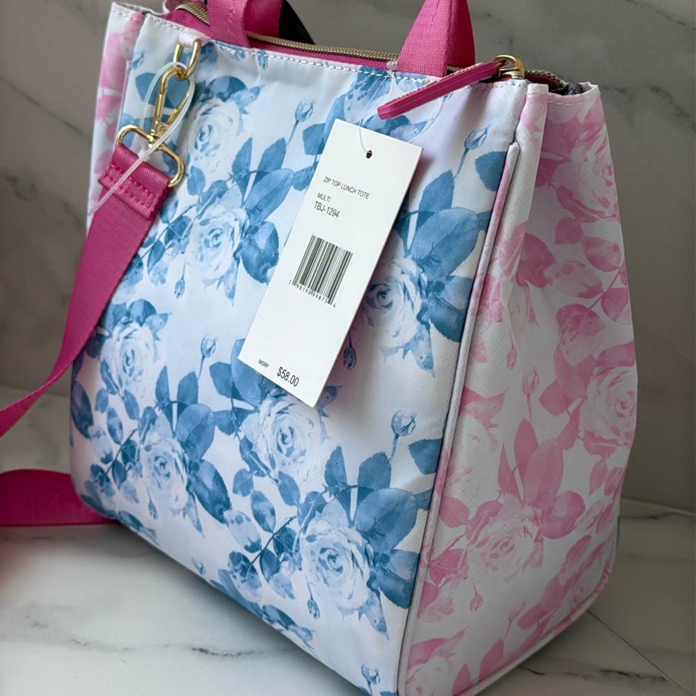 NEW Betsey Johnson floral blue pink tote lunch bag - Picture 8 of 11
